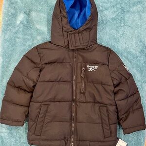 NWT Reebok Toddler Quilted Full-Zip Hooded Puffer Jacket - Black - 3T